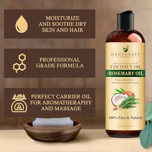 Handcraft Blends Fractionated Coconut Oil Infused with Rosemary - 8 Fl Oz - 100% Pure and Natural - Premium Grade Carrier for Skin, Hair and Massage