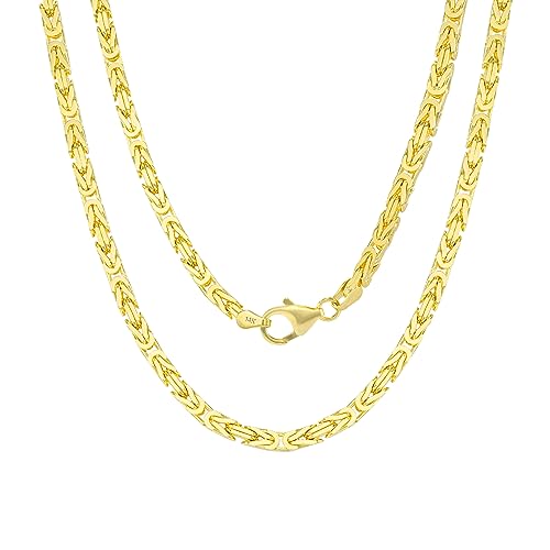 Nuragold 14k Real Yellow Gold Byzantine 3.5mm Solid Chain Mens Necklace - 24"