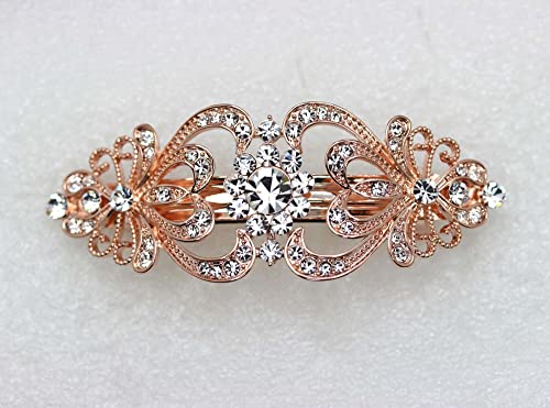 Faship Clear Crystal Rose Gold Plated Floral Hair Barrette