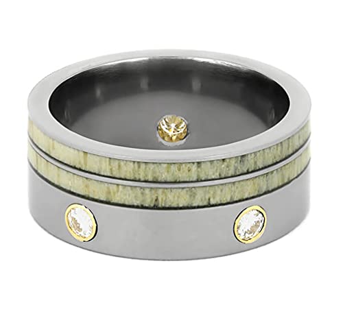 Men's Titanium, Deer Antler Diamond Past Present Future, 14k Yellow Gold 10mm Titanium Wedding Ring Size 8.5