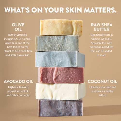 Crate 61, Handmade in Canada, Plant Based Cold Process Natural Bar Soap, With Premium Essential Oils, Dry Skin, Pack of 6 (Most Popular)