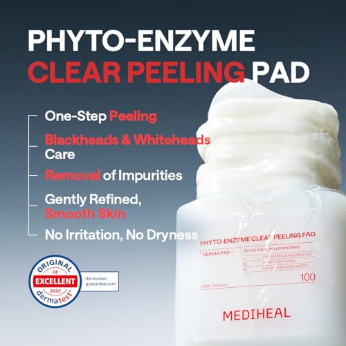 MEDIHEAL Phyto-Enzyme Clear Peeling Toner Pads, Exfoliation (100 Count)