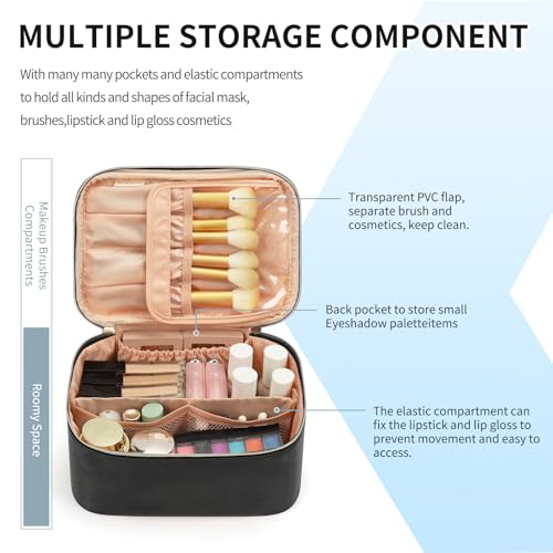 OCHEAL Makeup Bag, Portable Cosmetic Bag Black Make up Case Toiletry Bag
