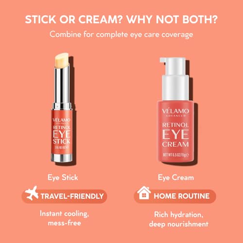VELAMO ADVANCED Retinol Eye Stick: Renewing & Firming Under Eye Balm for Dark Circles, Puffiness, Fine Lines & Wrinkles - Travel Essentials, Portable & Perfect for On-the-go Use, 0.1 OZ/3g