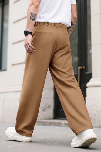 Heyfanee Mens Casual Dress Pants Loose Fit Wrinkle Free Trousers for Men Relaxed Fit Chinos Khaki 34