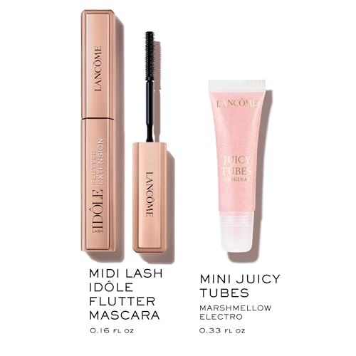 Lancôme Juicy Tubes Lip Gloss 0.33 fl oz & Lash Idôle Flutter Extension Mascara 0.16 fl oz Duo – Limited Edition Travel Set – Lengthening Mascara True Black & Hydrating Lip Gloss Marshmallow Electro