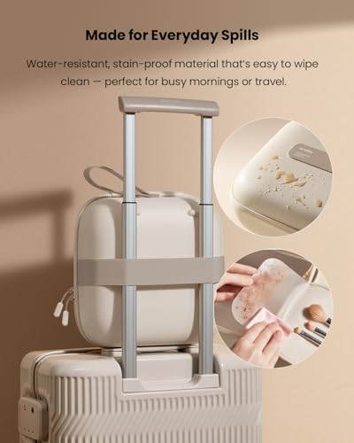 AMIRO Travel Makeup Bag with Stepless Brightness&3 Color LED Mirror, White