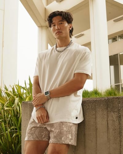 BOOMLEMON Mens Mesh Graphic Print Shorts Fashion Designer Workout Shorts Retro Casual Cool Streetwear Short Pants(Tree Camo Grey M)