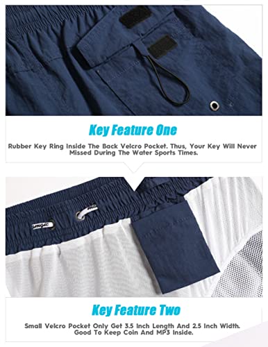 maamgic Mens Swim Trunks 5" with Mesh Lining Quick Dry Bathing Suits for Men Swim Shorts Swimwear Nylon Steel Blue Medium