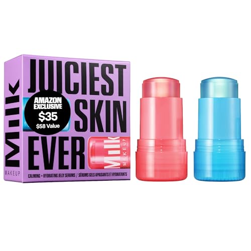 Milk Makeup Calming + Hydrating Jelly Skincare Serum Set – Reduce the Look of Puffiness + Redness, Brighten Skin + Minimize Look of Pores + Lines – Cooling Water + Watermelon Jelly, 0.21 oz each