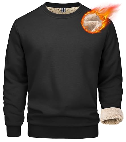 MAGCOMSEN Sweatshirts For Men Sherpa Sweatshirt Crewneck Cotton Tops Sweatshirt Fleece Warm Casual Parka Sweatshirts Active Winter Underwear Pullover Black