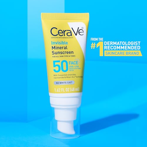 CeraVe Invisible Mineral Sunscreen SPF 50, Face Sunscreen, Travel Size