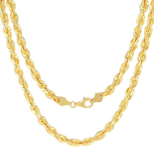 Nuragold 14k Real Yellow Gold Rope Chain 6mm Solid Diamond Cut Men Necklace - 24"