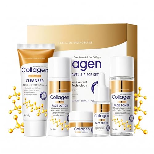 Tiejdhr Collagen Anti-Aging Travel Skincare Set, 5-Piece Moisturizing Kit