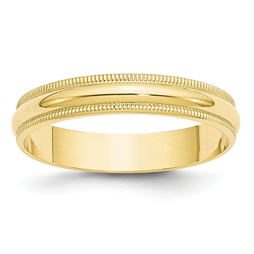 10k Yellow Gold Half Round Milgrain Wedding Band for Men and Women 4mm Lightweight Unisex Polished Gold Ring Comfort Fit Traditional Anniversary Promise Band Stackable Everyday Wear Engravable Jewelry