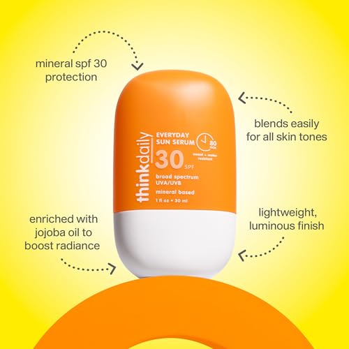 Thinkdaily Everyday Sun Serum SPF 30, Mineral Sunscreen for Face, 1 Fl Oz