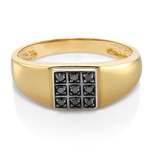 Gem Stone King 10K Yellow Gold Round Black Diamond Ring for Men (Size 13)