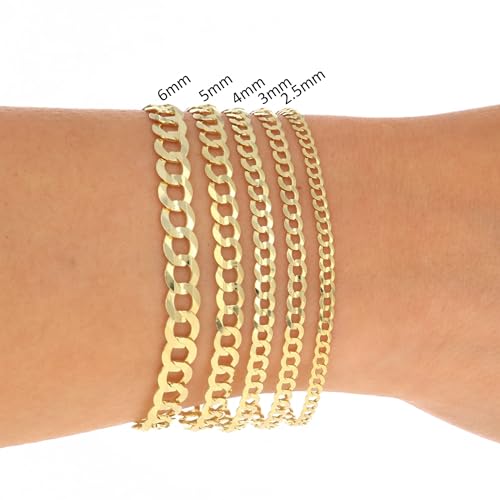 Nuragold 14K Real Yellow Gold Cuban Curb Solid Italian Link Chain Bracelet - 8",6mm