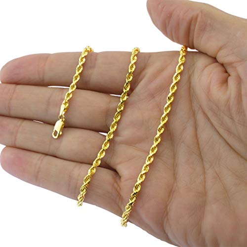 Nuragold 14k Real Yellow Gold Rope Chain 4mm Solid Diamond Cut Men Necklace - 22"