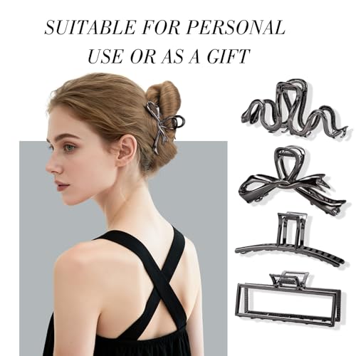 obeoby 4 Pcs Large Metal Hair Claw Clips for Women Thick Long Hair, Black