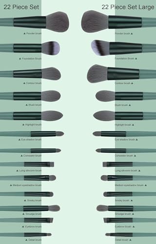 Koccido Makeup Brushes 22 Pcs Makeup Kit,Foundation Brush Eyeshadow Brush Make up Brushes Set (Green, 22 Piece Set)
