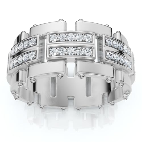 Pompeii 3/4Ct Men's Round Cut Diamond 10MM Wide Ring Wedding Band 10k Gold Lab Grown - Size 10 (F/G,VS1-VS2)