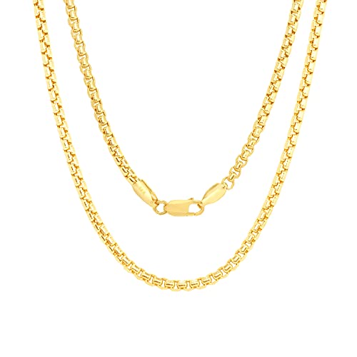 Nuragold 14K Real Yellow Gold Round Box 2mm Venetian Link Chain Necklace - 20"