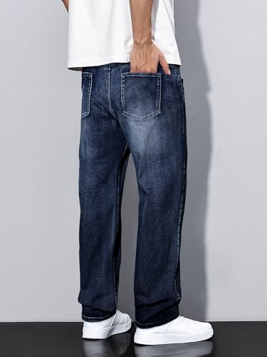 JMIERR Mens Denim Baggy Jeans Relaxed Fit Work Pants for Men Outdoor Casual Quiet Luxury Pants, L, Navy Blue