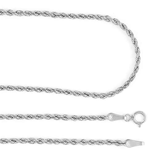 Nuragold 10K Real White Gold Rope Chain 1.5mm Diamond Cut Thin Necklace - 20"