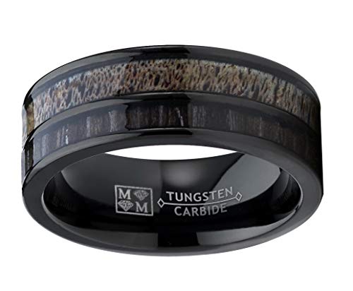 Metal Masters Co. Men's Tungsten Ring Wedding Band Real Deer Antler, Koa Wood Inlay, Outdoor Hunting