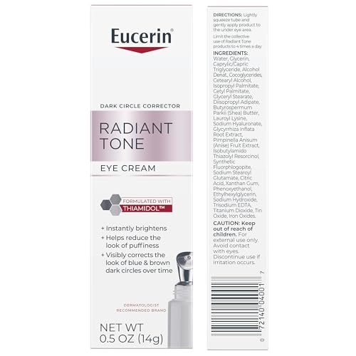 Eucerin Radiant Tone Eye Cream Dark Circle Corrector, Eye Brightening Cream with Thiamidol and Hyaluronic Acid, Helps Reduce the Look of Eye Puffiness, 0.5 Oz Tube