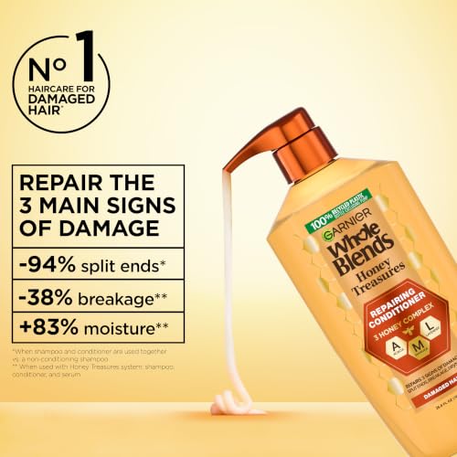 Garnier Whole Blends Honey Treasures Repairing Conditioner, Hair Repair Formula for Dry, Damaged Hair with Acacia, Manuka, and Lavender Honeys, 26.6 Fl Oz (Packaging May Vary)