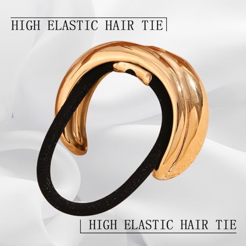 KuuGuu 6 PCS Metal Hair Ties Geometric Elastic Hair Ties Fashion Anti-Slip Glossy Arch Ponytail Hair Band Elegant Hair Cuff Wrap Hair Ties for Thick Hair for Women Hair Accessories （Gold, Silver）
