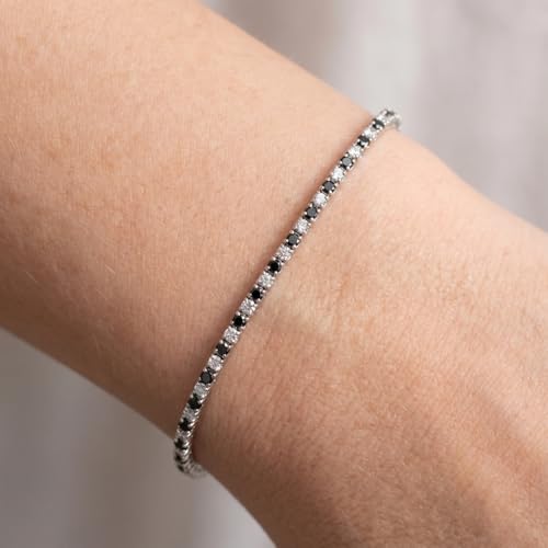 Pompeii 3ct Black & White Diamond Tennis Bracelet 7" 14K White Gold (K-L-I2,I3)