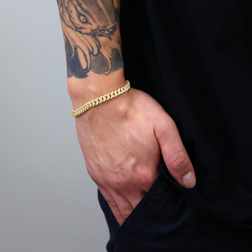 Nuragold 14k Real Yellow Gold Miami Cuban Lightweight Link 7.7mm Chain Bracelet (7"-9") Italian Jewelry for Men & Women - 8"