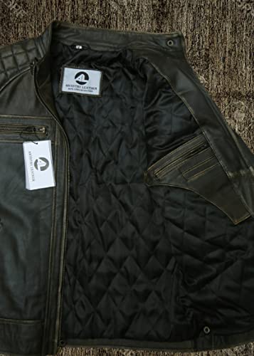 Mens Genuine Leather Biker Jacket Black | Vintage Brown Distressed Lambskin Motorcycle Jackets for Men (Distressed Brown, X-Large)