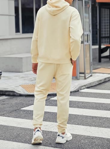 JMIERR Mens Tracksuits 2 Piece Sweatpants Set Airport Outfits Long Sleeve Hoodie Sweatshirt & Joggers Sweatpants, Fall Tracksuit Sweatsuits Matching Lounge Sets, X-Large, Beige