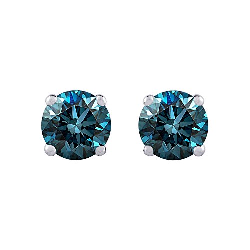 KATARINA 1/2 ct. Blue - I1 Round Brilliant Cut Diamond Earring Studs in 14K White Gold