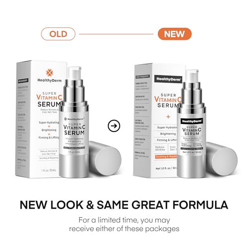 HealthyDerm Super Vitamin C Serum for Women Over 70: Niacinamide, Vitamin C, Hyaluronic Acid, Peptides, Vitamin E, Caffeine, Bakuchiol, Hydrating, Lifting, Face Wrinkle & Age Spots Reduction