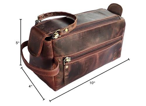 Leather Toiletry Bag for Men - Full Grain Travel Dopp Kit & Shaving Bag