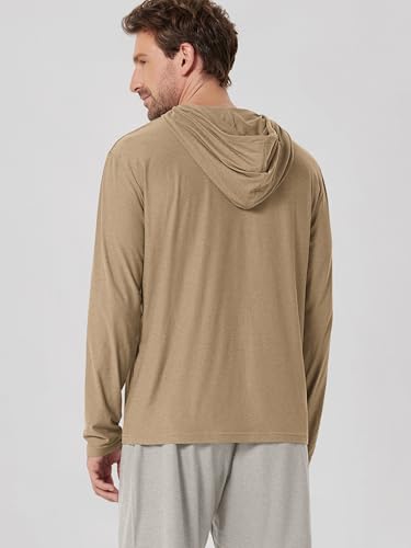 ODODOS Men's Long Sleeve Hoodie - odSTRATUM Tech Performance Pullover - Ultra Soft Moisture Wicking UPF 50+ Top, Khaki Heather, Large