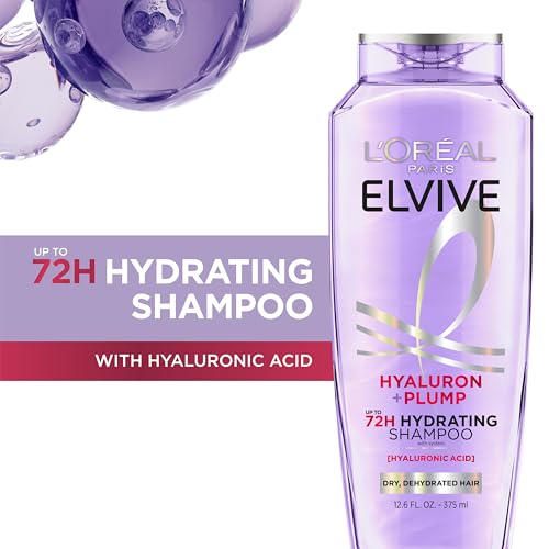 L'Oreal Paris Elvive Hyaluron Plump Hydrating Shampoo for Dehydrated, Dry Hair Infused with Hyaluronic Acid Care Complex, Paraben-Free, 12.6 Fl Oz