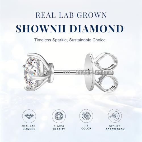 SHOWNII LAB GROWN Diamond Stud Earrings for Women 0.25CT - 2CT Screw Back