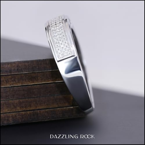 Dazzlingrock Collection 0.25 Ctw Natural Round White Diamond Three Row Micro Pave Wedding Band for Men in 10K Solid White Gold, Size 10