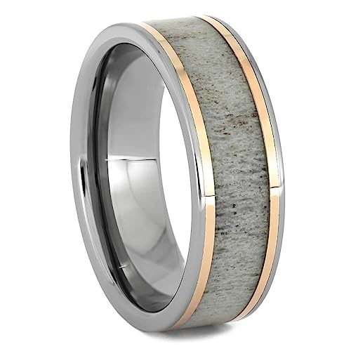 The Men's Jewelry Store (Unisex Jewelry) Deer Antler, 14k Rose Gold 7mm Titanium Comfort-Fit Ring Size 5.5