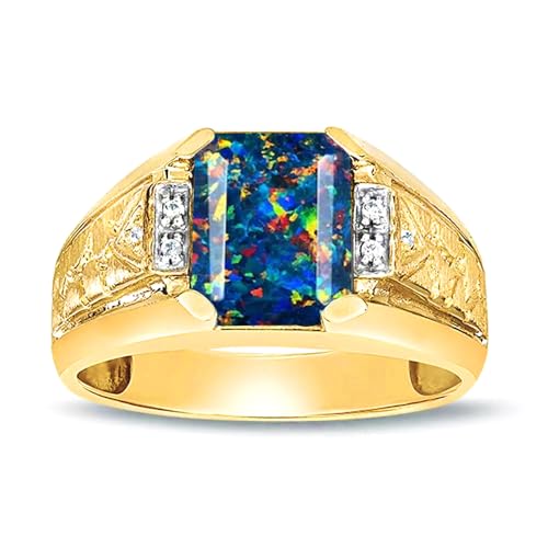 S925 Silver/10K/14K/18K Solid Gold 2CT Emerald-Shaped Black Opal Ring for Men Signet Anniversary Rings Engagement Rings Jewelry for Man Him Father Size 4-16