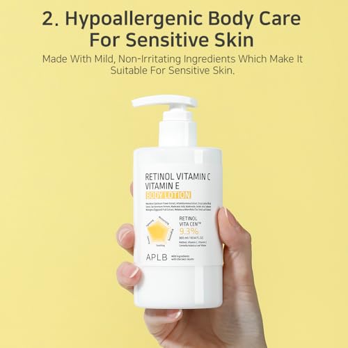 APLB Retinol Vitamin C Vitamin E Body Lotion | RETINOL VITA CEN™ 9.3% 10.14 FL.OZ/Korean Skincare, Long lasting hydration, Wrinkle Care, Revitalize for gentle and improve skin texture