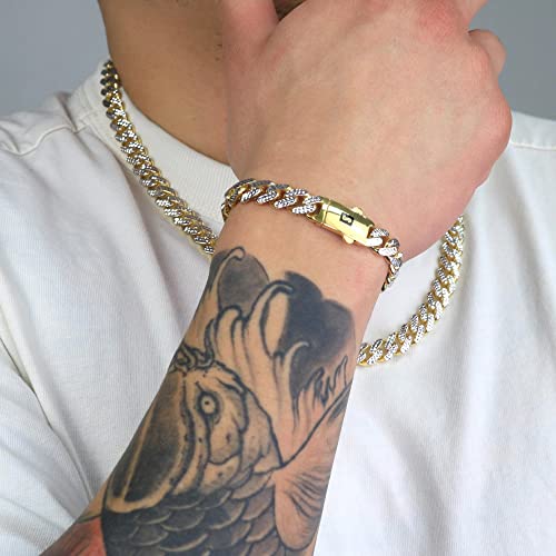 Nuragold 10k Real Yellow Gold Monaco 9mm Miami Cuban Pave Mens Necklace - 22"