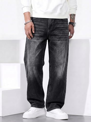 JMIERR Mens Denim Baggy Jeans Relaxed Fit Work Pants for Men Outdoor Casual Quiet Luxury Pants, L, Black