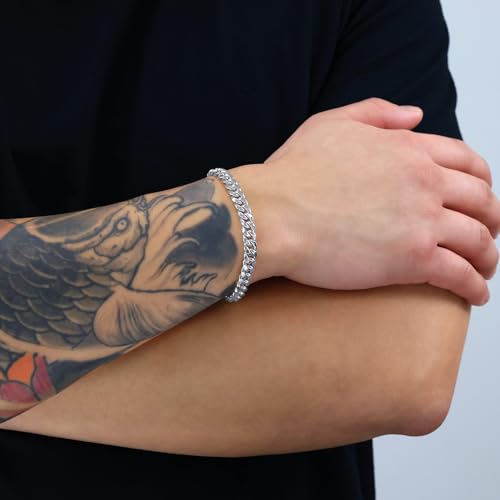 Nuragold 10k Real White Gold Miami Cuban Link 6.5mm Chain Mens Bracelet - 8"